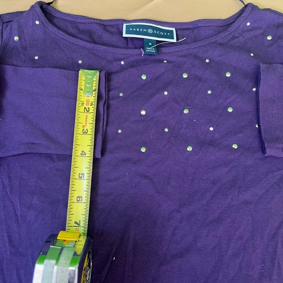 Karen Scott Purple Rhinestone Studded Long‎ Sleeve Cotton Top Size M - Picture 4 of 10